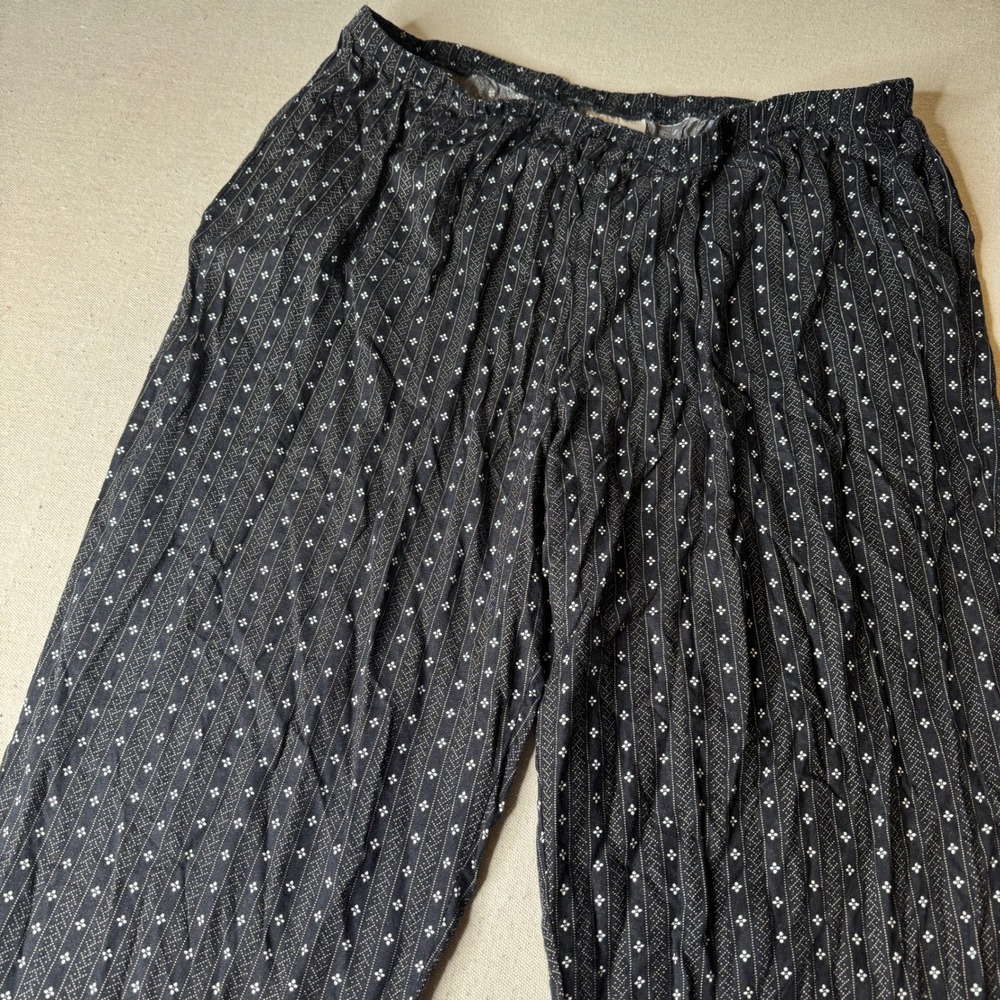 Kathie Lee Woman Black White Geometric Print Elastic Waist Wide Leg Pants Pocket